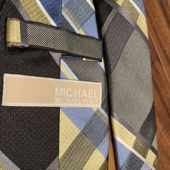 Michael Kors MK TIE 100% Silk plaid blue green suit work formal - Picture 6 of 6
